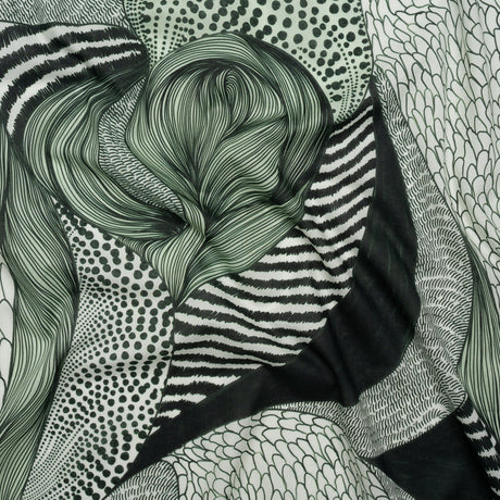 Cotton Voile - Dark Green and White Doodled Patterns - Forest Fantasy Print - Mood Exclusive Acadia Collection