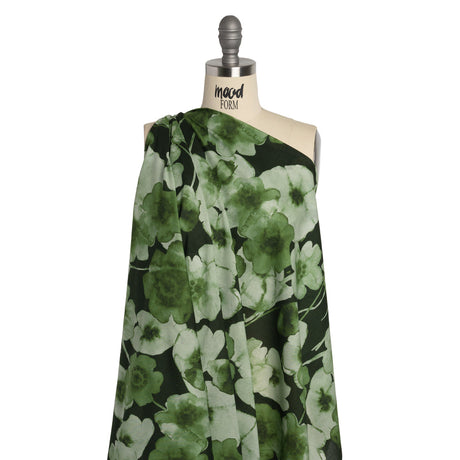 Cotton Voile - Green Painterly Flowers - Coastal Clover Print - Mood Exclusive Acadia Collection
