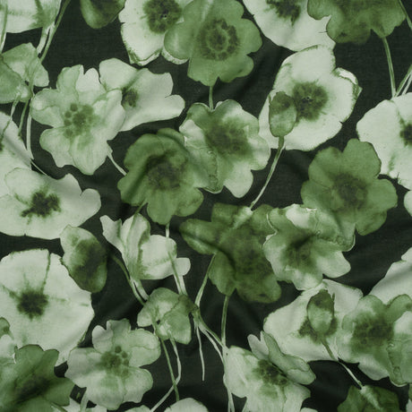 Cotton Voile - Green Painterly Flowers - Coastal Clover Print - Mood Exclusive Acadia Collection