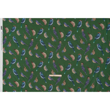 Cotton Voile - Green, Blue and Beige Little Birds - Birdsong Saunter Print - Mood Exclusive Acadia Collection