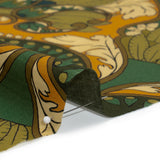 Cotton Voile - Olive Green, Teal and Mango Orange Wavy Floral Stripes - Nymph’s Harvest Print - Mood Exclusive Acadia Collection