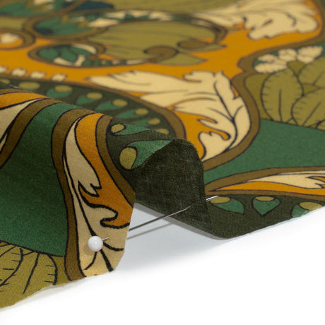 Cotton Voile - Olive Green, Teal and Mango Orange Wavy Floral Stripes - Nymph’s Harvest Print - Mood Exclusive Acadia Collection