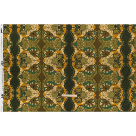 Cotton Voile - Olive Green, Teal and Mango Orange Wavy Floral Stripes - Nymph’s Harvest Print - Mood Exclusive Acadia Collection