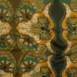 Cotton Voile - Olive Green, Teal and Mango Orange Wavy Floral Stripes - Nymph’s Harvest Print - Mood Exclusive Acadia Collection