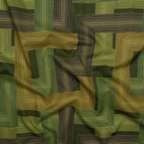 Cotton Voile - Olive and Hunter Green Geometric Lines - Hedge Maze Print - Mood Exclusive Acadia Collection
