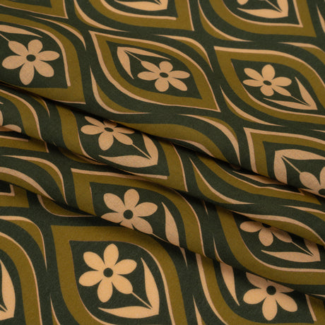 Cotton Voile - Olive, Hunter Green, and Beige Floral Ogees - Woodland Blooms Print - Mood Exclusive Acadia Collection