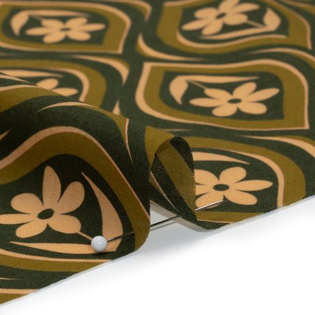 Cotton Voile - Olive, Hunter Green, and Beige Floral Ogees - Woodland Blooms Print - Mood Exclusive Acadia Collection