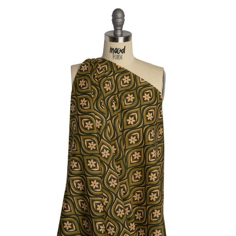 Cotton Voile - Olive, Hunter Green, and Beige Floral Ogees - Woodland Blooms Print - Mood Exclusive Acadia Collection