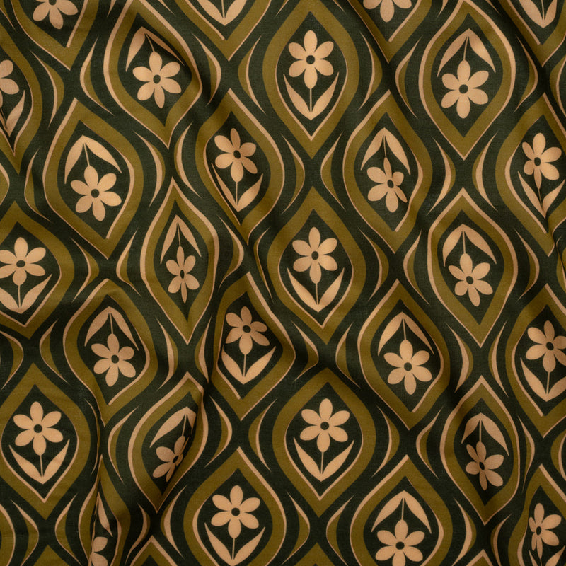 Cotton Voile - Olive, Hunter Green, and Beige Floral Ogees - Woodland Blooms Print - Mood Exclusive Acadia Collection