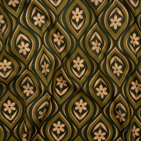 Cotton Voile - Olive, Hunter Green, and Beige Floral Ogees - Woodland Blooms Print - Mood Exclusive Acadia Collection