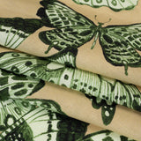 Linen and Rayon Woven - Green and Cream Butterflies - Monarch Mountain Print - Mood Exclusive Acadia Collection