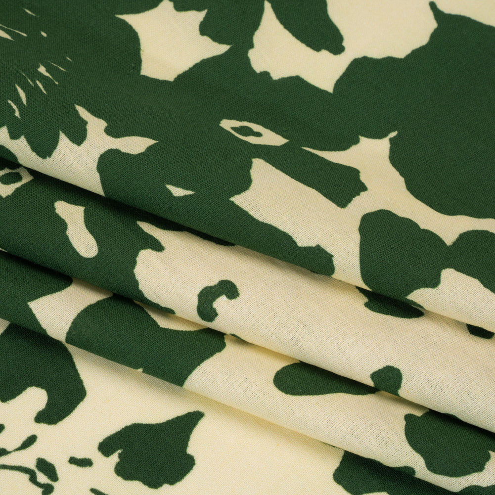 Linen and Rayon Woven - Hunter Green and Cream Big Floral - Rorschach Rosettes Print - Mood Exclusive Acadia Collection