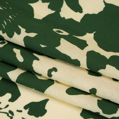 Linen and Rayon Woven - Hunter Green and Cream Big Floral - Rorschach Rosettes Print - Mood Exclusive Acadia Collection