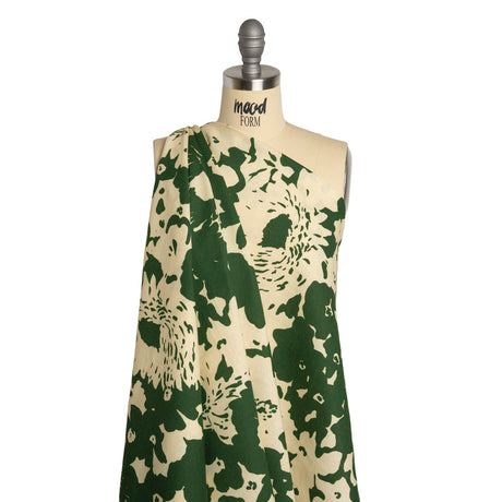 Linen and Rayon Woven - Hunter Green and Cream Big Floral - Rorschach Rosettes Print - Mood Exclusive Acadia Collection