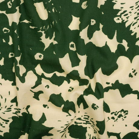Linen and Rayon Woven - Hunter Green and Cream Big Floral - Rorschach Rosettes Print - Mood Exclusive Acadia Collection