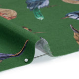 Linen and Rayon Woven - Green, Blue and Beige Little Birds - Birdsong Saunter Print - Mood Exclusive Acadia Collection
