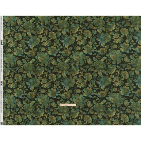 Linen and Rayon Woven - Green, Olive and Navy Floral - Secret Garden Print - Mood Exclusive Acadia Collection