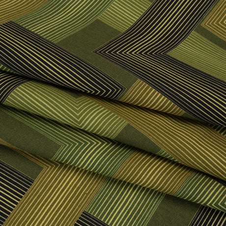 Linen and Rayon Woven - Olive and Hunter Green Geometric Lines - Hedge Maze Print - Mood Exclusive Acadia Collection