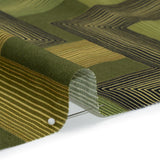 Linen and Rayon Woven - Olive and Hunter Green Geometric Lines - Hedge Maze Print - Mood Exclusive Acadia Collection