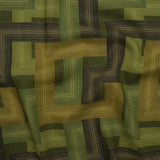 Linen and Rayon Woven - Olive and Hunter Green Geometric Lines - Hedge Maze Print - Mood Exclusive Acadia Collection
