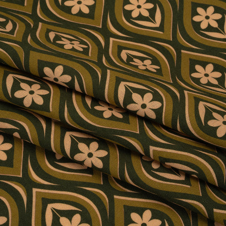 Linen and Rayon Woven - Olive, Hunter Green, and Beige Floral Ogees - Woodland Blooms Print - Mood Exclusive Acadia Collection