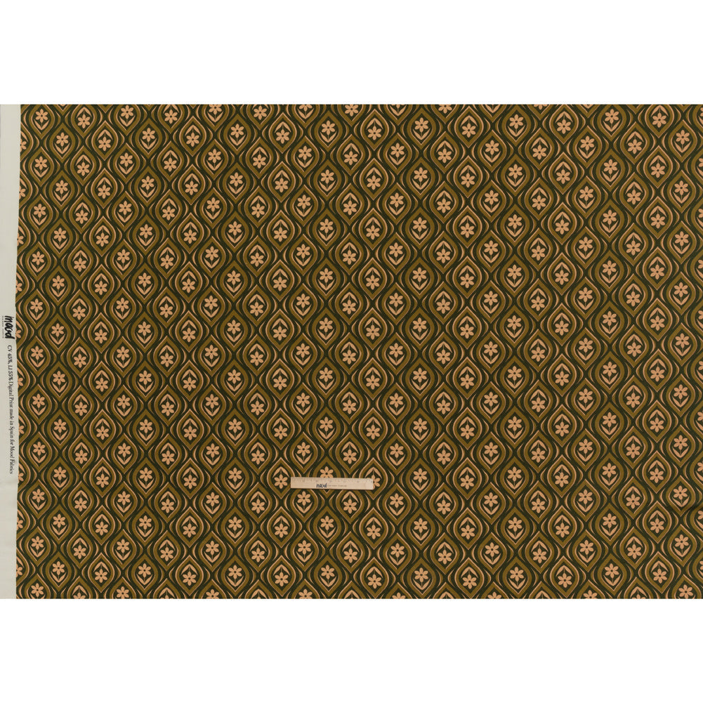 Linen and Rayon Woven - Olive, Hunter Green, and Beige Floral Ogees - Woodland Blooms Print - Mood Exclusive Acadia Collection