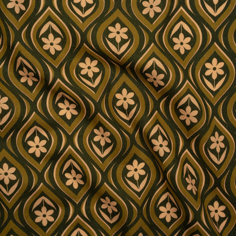 Linen and Rayon Woven - Olive, Hunter Green, and Beige Floral Ogees - Woodland Blooms Print - Mood Exclusive Acadia Collection