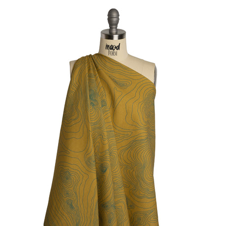 Linen and Rayon Woven - Olive and Hunter Green Abstract Lines - Topographic Map Print - Mood Exclusive Acadia Collection