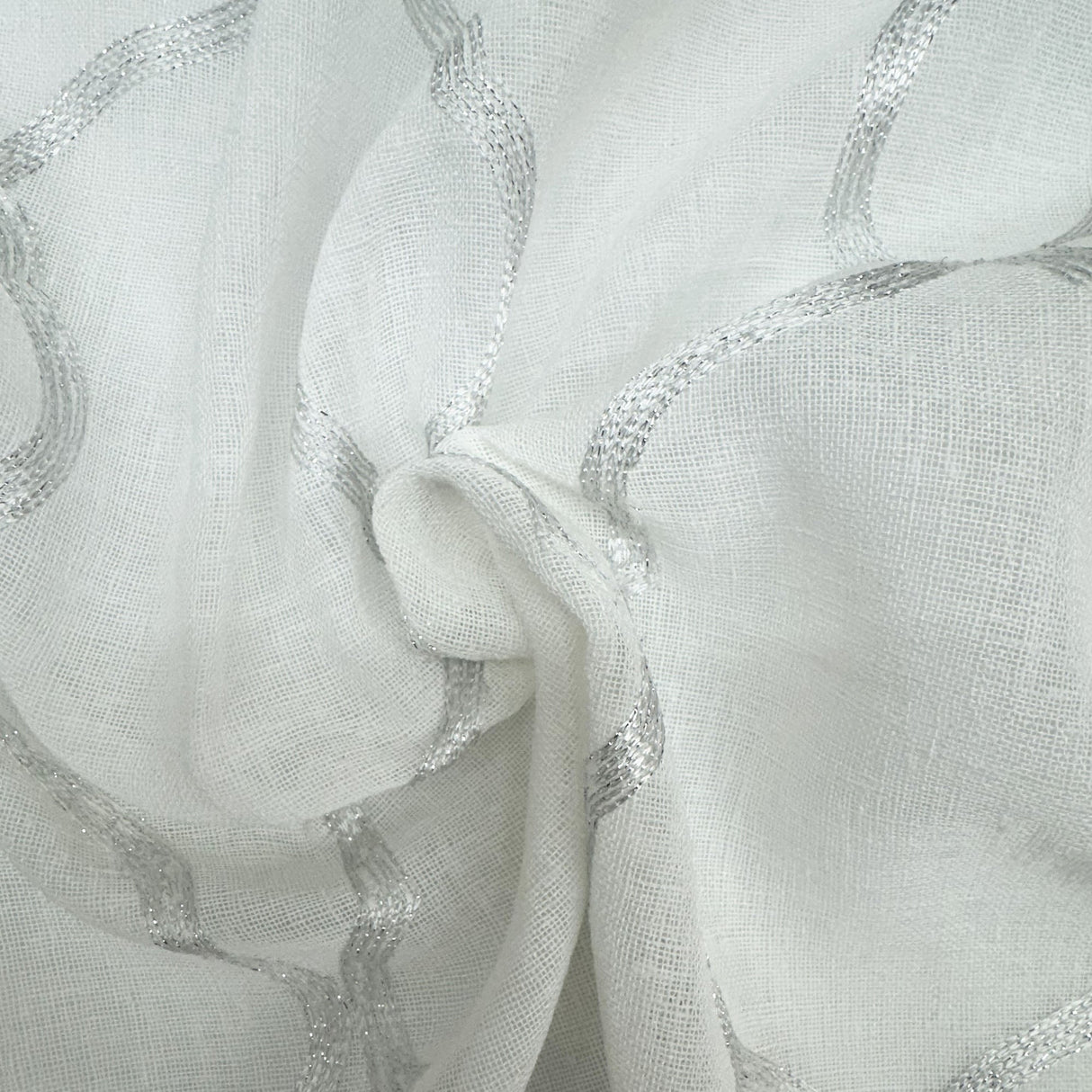Merano Fabric Embroidered Metallic Sheer Fabric - Silver/Metallic, White/Metallic, Gray/Metallic, 59" Width (1 Yard)
