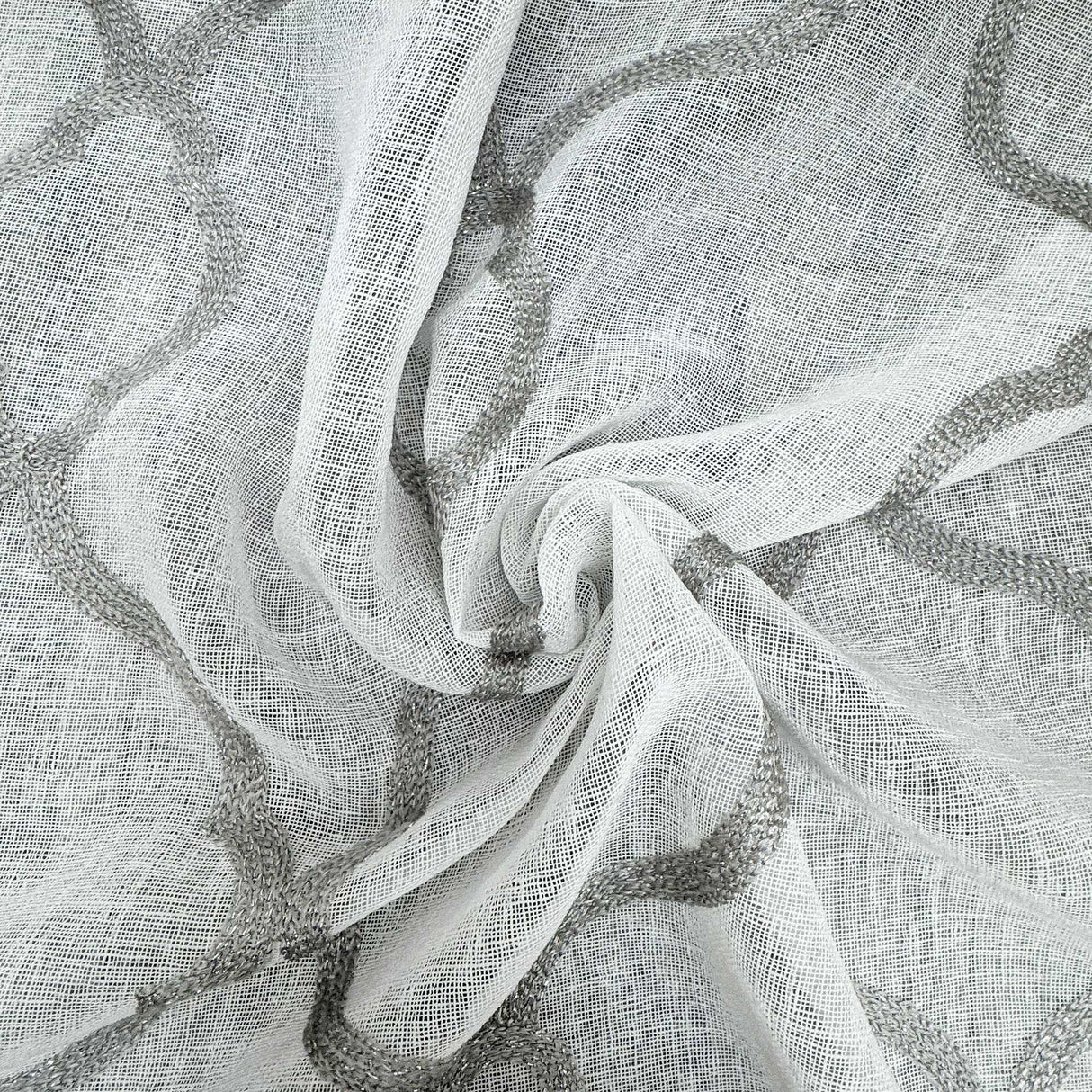 Merano Fabric Embroidered Metallic Sheer Fabric - Silver/Metallic, White/Metallic, Gray/Metallic, 59" Width (1 Yard)