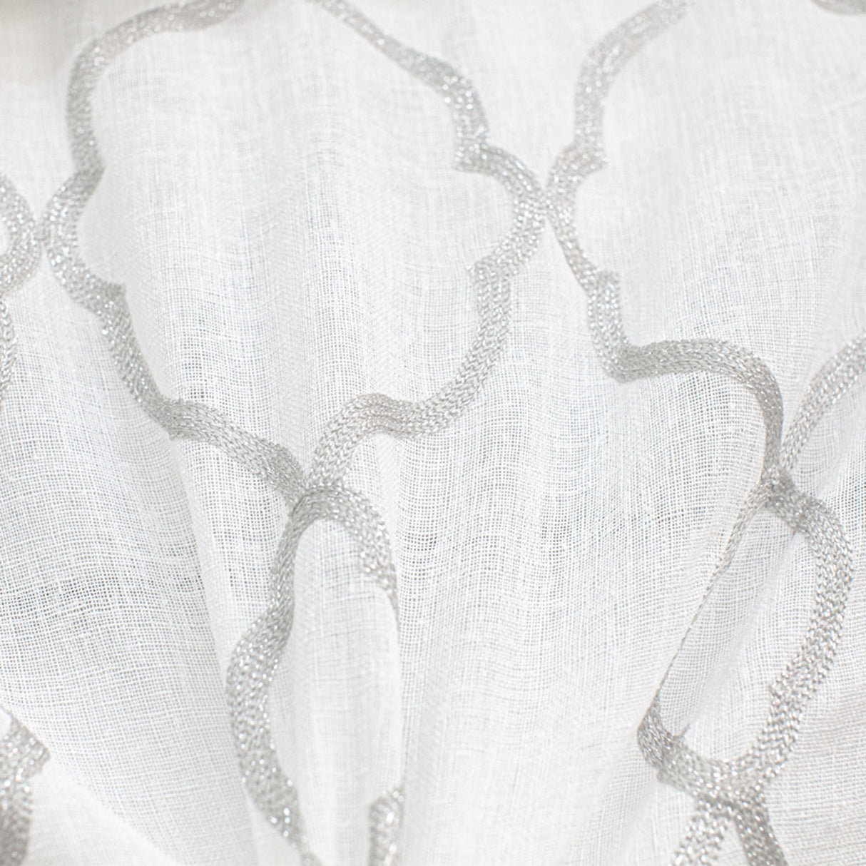 Merano Fabric Embroidered Metallic Sheer Fabric - Silver/Metallic, White/Metallic, Gray/Metallic, 59" Width (1 Yard)