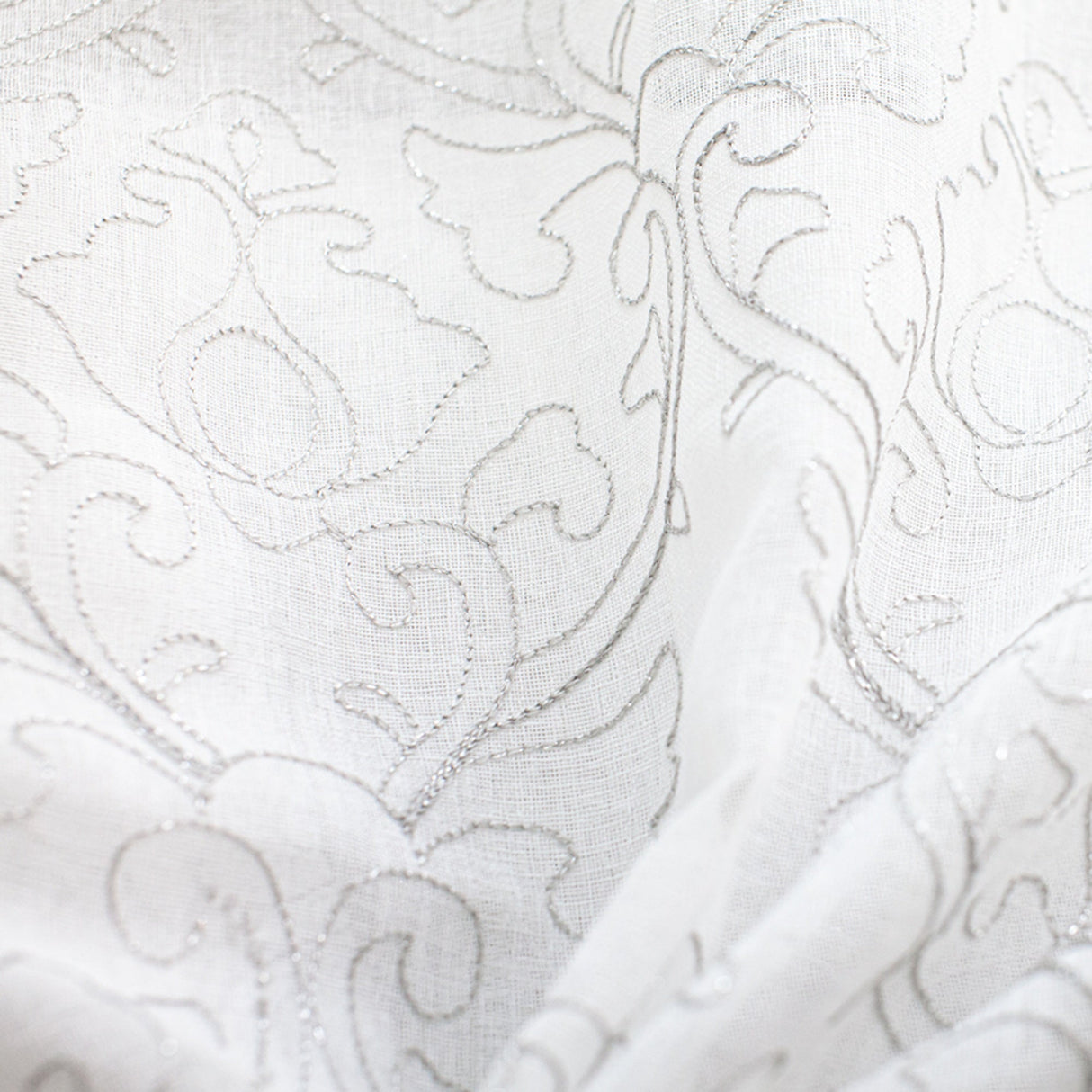 Mercury Metallic Damask Sheer Polyester Fabric - Silver/Metallic, 58" Width (1 Yard)