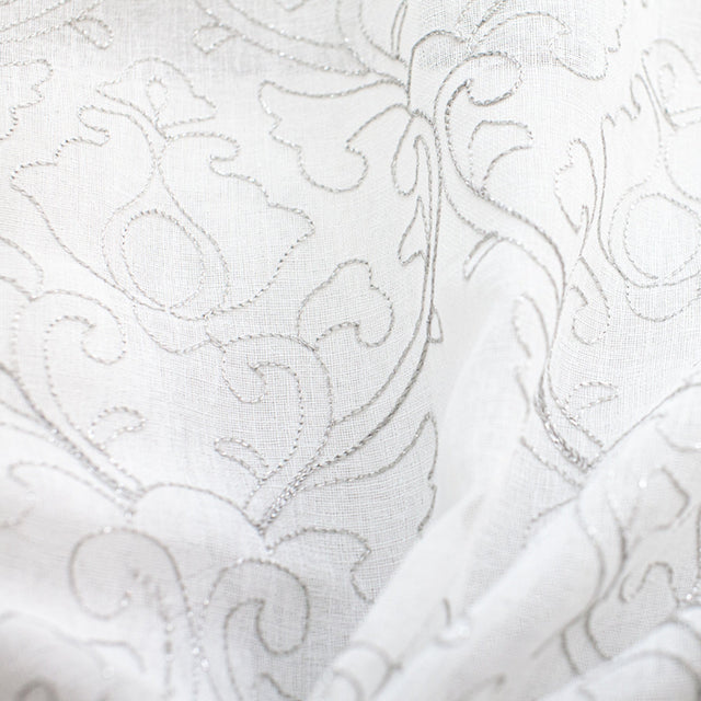 Mercury Metallic Damask Sheer Polyester Fabric - Silver/Metallic, 58" Width (1 Yard)