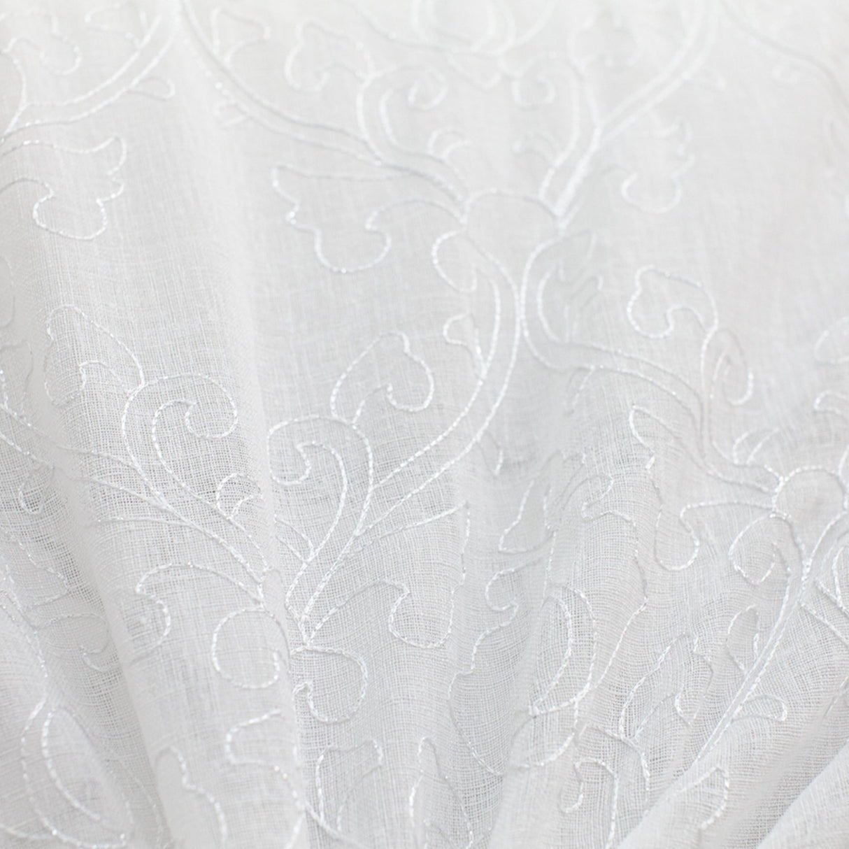 Mercury Metallic Damask Sheer Polyester Fabric - Silver/Metallic, 58" Width (1 Yard)