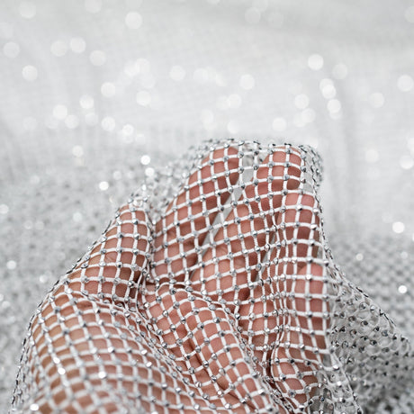 Enigma Diamond Fishnet Polyester Spandex Fabric - Rhinestone Diamond Fishnet, 51/52" Width (1 Yard)