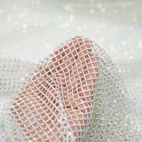 Enigma Diamond Fishnet Polyester Spandex Fabric - Rhinestone Diamond Fishnet, 51/52" Width (1 Yard)