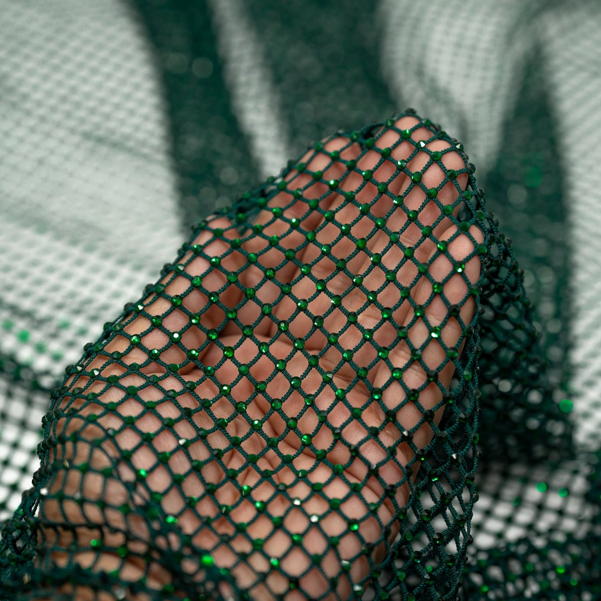 Enigma Diamond Fishnet Polyester Spandex Fabric - Rhinestone Mesh, 51/52" Usable Width (1 Yard)