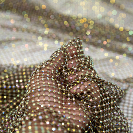 Enigma Diamond Fishnet Polyester Spandex Fabric - Rhinestone Diamond Fishnet, 51/52" Width (1 Yard)