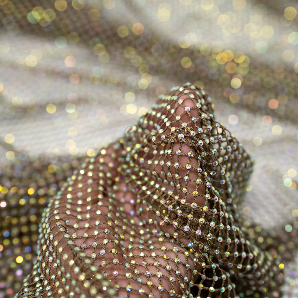 Enigma Diamond Fishnet Polyester Spandex Fabric - Rhinestone Diamond Fishnet, 51/52" Width (1 Yard)