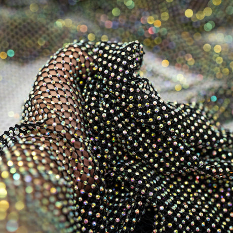 Enigma Diamond Fishnet Polyester Spandex Fabric - Rhinestone Diamond Fishnet, 51/52" Width (1 Yard)