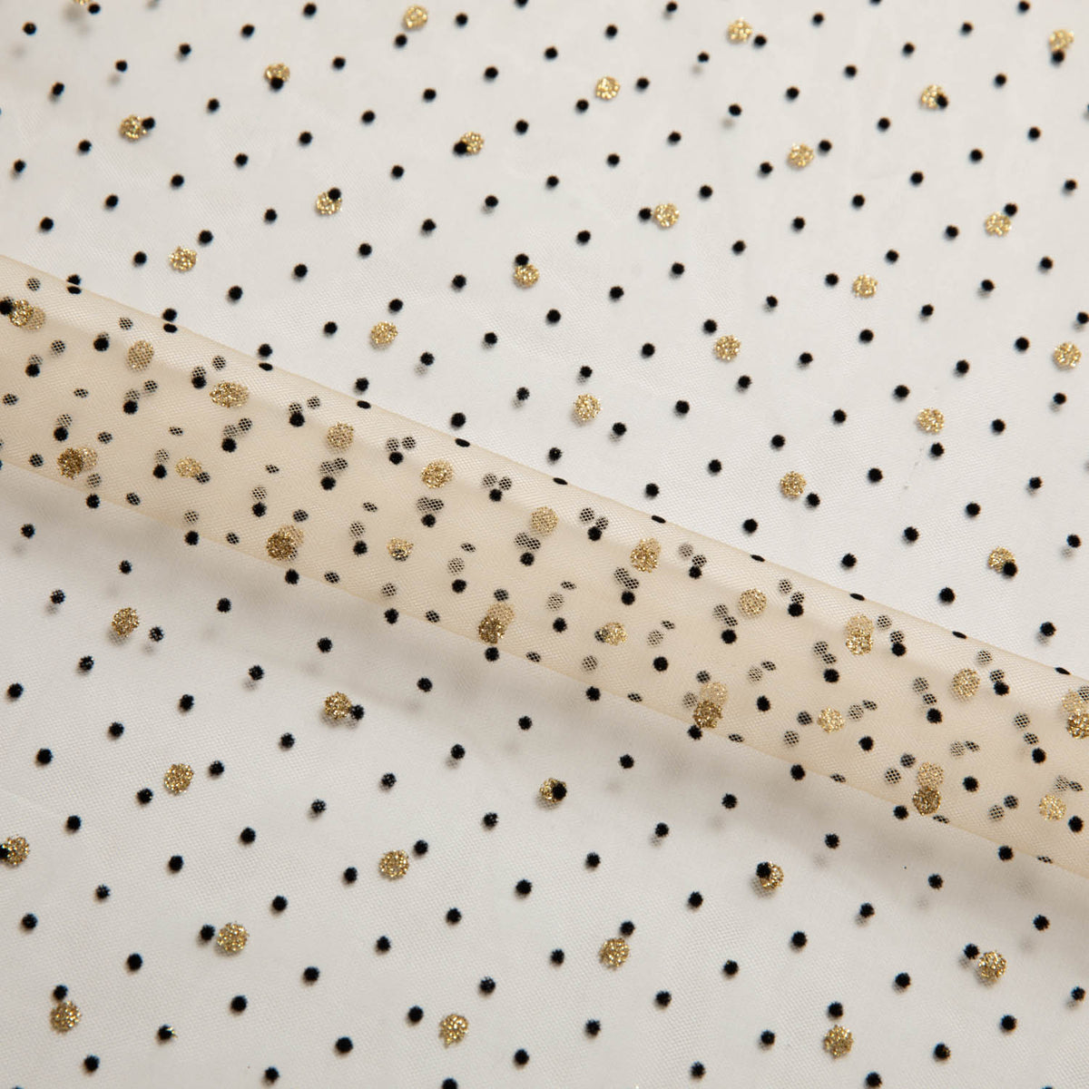 1 Yard Exquisite Mesh Lace Fabric with Dot Flocking & Foil 58/60" Wide