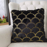 Golden Faux Fur Glow Fluffy Pillow Polyester Fabric - Black Moon With Gold Foil, 20" X 20" (1 Pillow)