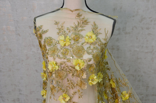 Gold Bridal Lace Metallic Gold Embroidery Lace Fabric - Floral Lace, Sequins Embellishments, 50/51" Wide (Yards)
