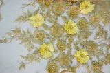 Gold Bridal Lace Metallic Gold Embroidery Lace Fabric - Floral Lace, Sequins Embellishments, 50/51" Wide (Yards)