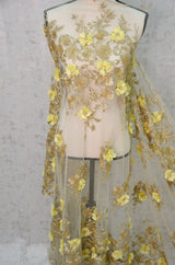 Gold Bridal Lace Metallic Gold Embroidery Lace Fabric - Floral Lace, Sequins Embellishments, 50/51" Wide (Yards)