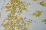 Gold Bridal Lace Metallic Gold Embroidery Lace Fabric - Floral Lace, Sequins Embellishments, 50/51" Wide (Yards)