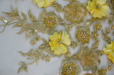 Gold Bridal Lace Metallic Gold Embroidery Lace Fabric - Floral Lace, Sequins Embellishments, 50/51" Wide (Yards)
