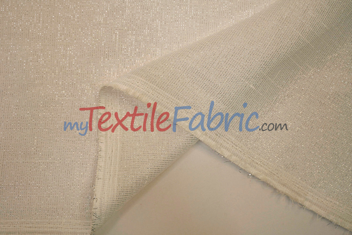 Extra Wide Metallic Faux Sheer Linen Fabric - Ivory Gold, White Silver, 108" Wide (Yards)