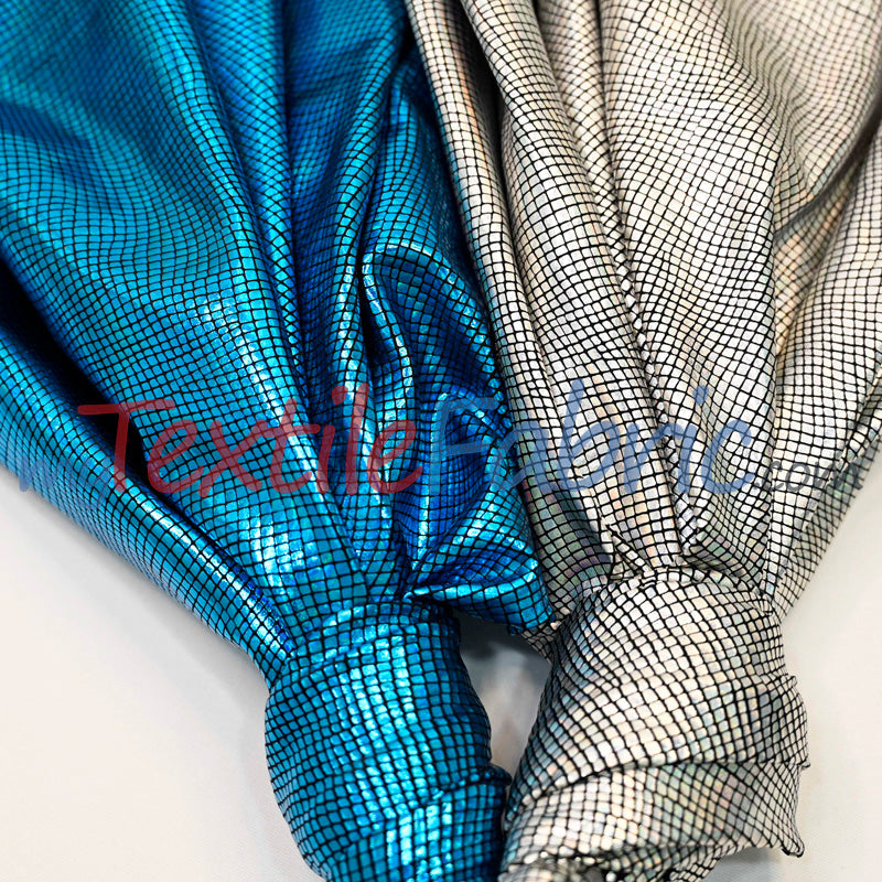 Metallic Snake Hologram Spandex Fabric - Black Silver, Black Turquoise, 58/60" Width (Yards)