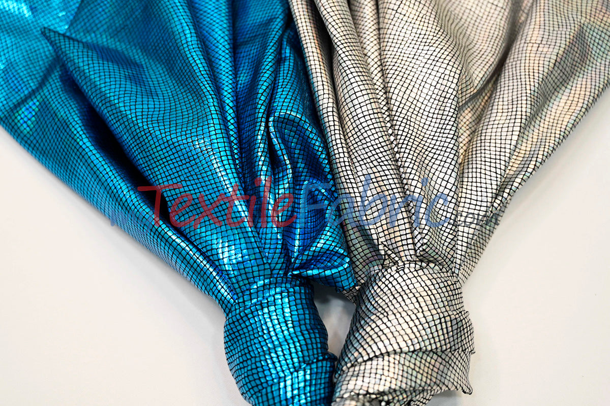 Metallic Snake Hologram Spandex Fabric - Black Silver, Black Turquoise, 58/60" Width (Yards)